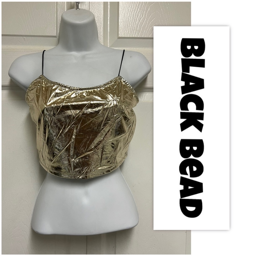 Black Bead Gold Metallic Cropped Cami